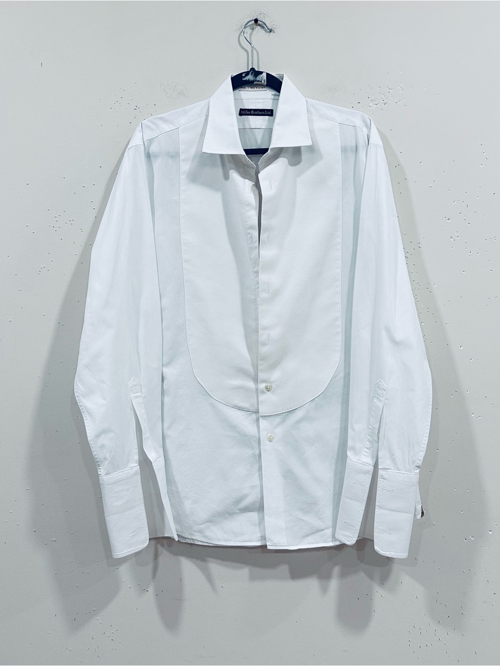 Miller Brothers Ltd Tuxedo Shirt 16.5 34 White Marcella Bib French Cuff Cotton
